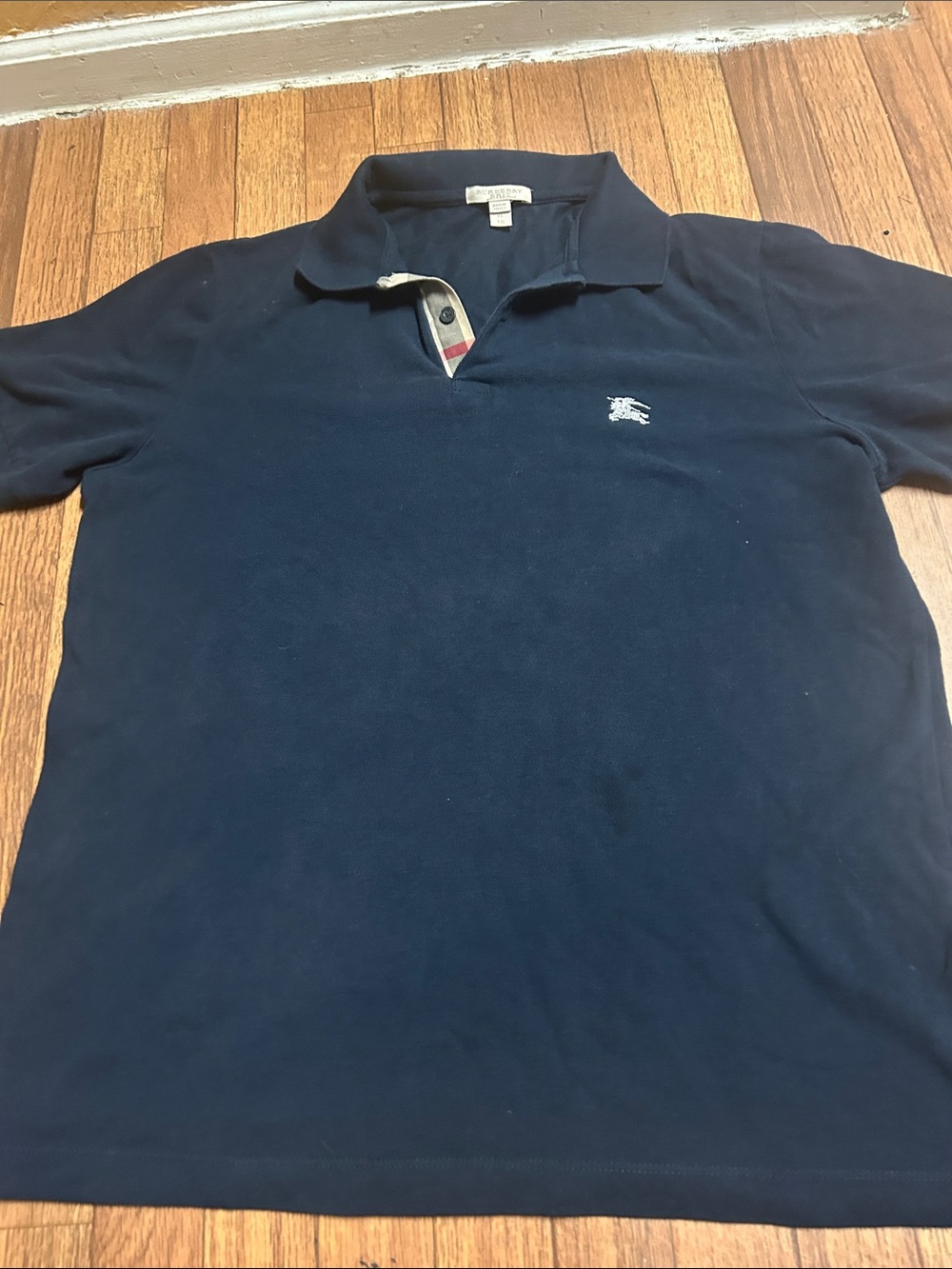 Burberry Men's Navy Polo with Signature Check Placket - Picture 2 of 10